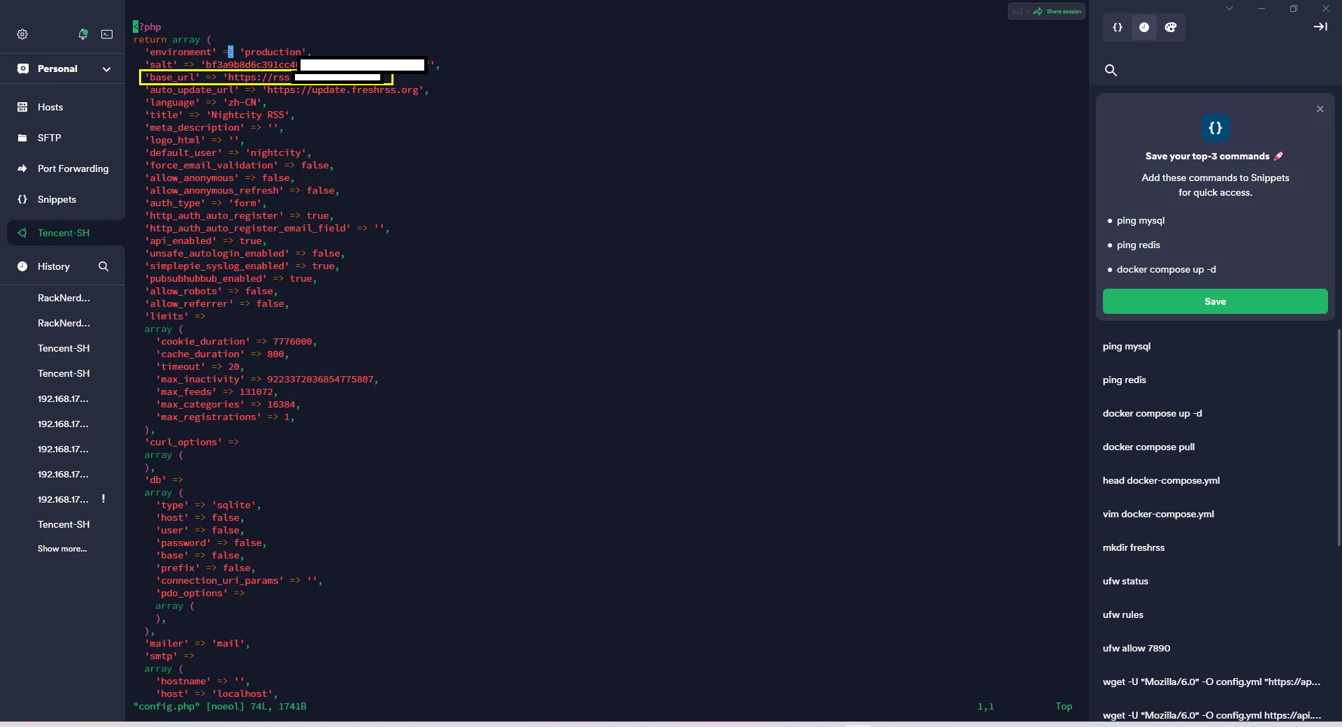 FreshRSS config.php 文件